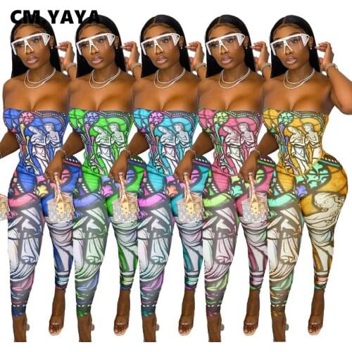 CM.YAYA Pailey Angel Painting Womens Set Vintage Outfit Croset Tops and Legging Pants Matching Two 2 Piece Set Active Tracksuit