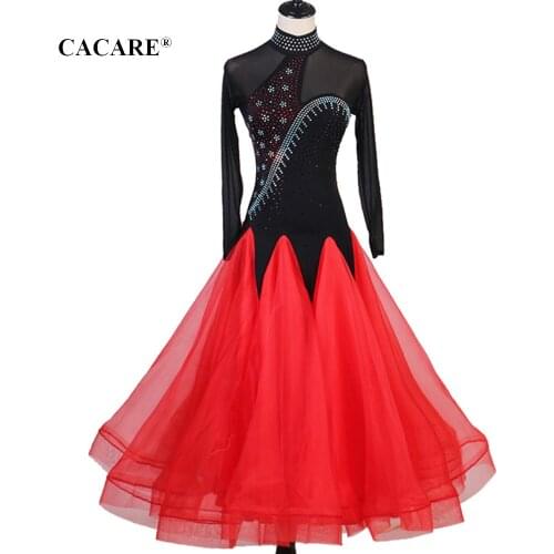 CACARE 2020 Ballroom Dance Competition Dresses Waltz Dress Standard Dance Dresses Tango D0720 Mesh Sleeve Big Hem Backless