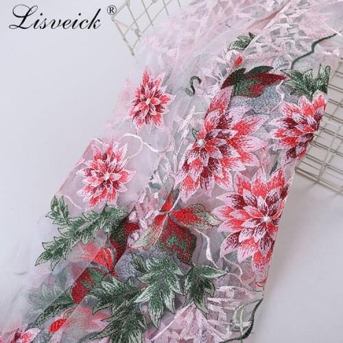 1meter 135cm white black mesh embroidered lotus lace fabric diy wedding dress gauze fabric