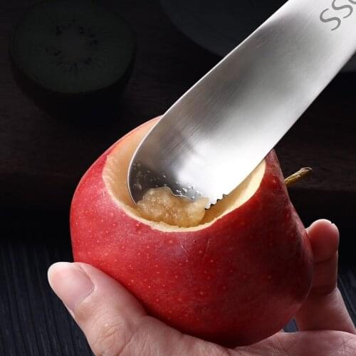1pcs Apple Puree Spoon Stainless Steel Scraper Fruit Puree Dual-use Fruit Fork Ice Cream Spoons Baby Food Supplement Tableware