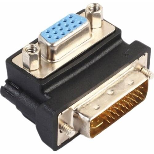 2pcs/lot DVI-I 24+5 Male to VGA 15 Pin Female 90 degree Right Angle Converter Adapter