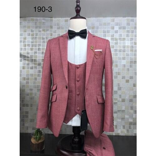 2021 Dark Pink Fashion Slim suits mens business casual clothing groomsmen 3-pieces suit Blazers jacket pants trousers Thorndike
