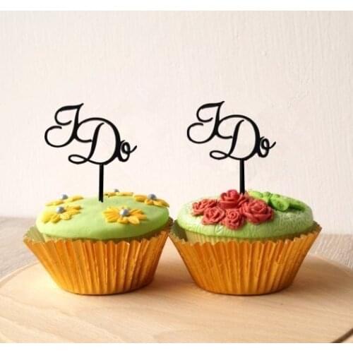 24pcs/lot black acrylic Wedding Cupcake topper Supplies Letters "I do" Shaped cake topper for Wedding / Birthday Party