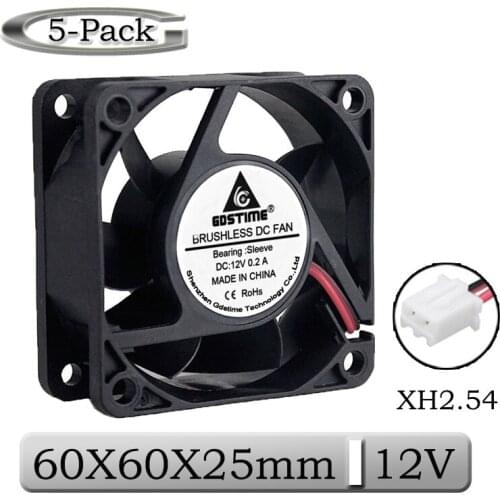 5 Pcs Gdstime 60mm 60x60x25mm Brushless DC 12V Cooling Fan 6cm 60x25mm 2pin Connector PC Computer Cooler