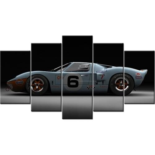 5 Pieces Canvas Wall Art 1969 Ford GT40 Le Mans Supercar Paintings HD Printed Posters Modular Pictures For Living Room Decor