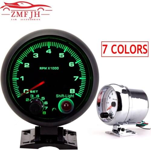 95MM Auto tachometer boat Universal 0-8000 RPM meter Gauge with inter shift light 7 Color Racing Meter tacometro moto motorcycle