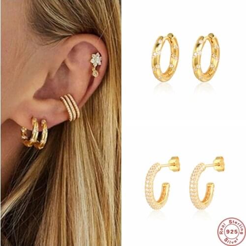 Aide 925 Sterling Silver Pave Zircon Big Circle Hoop Earrings For Women Luxury Crystal Mosaic Huggie Earrings Pendiente Jewelry