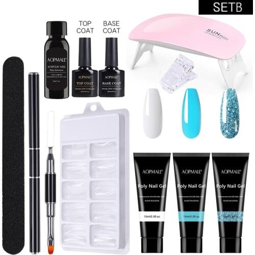 AOPMALL® 3 Color Poly Nail Gel 11Pcs Starter Nail Kit UV/LED Lamp Quick Building Poly Nail Gel Extension Gel Varinsh Kit