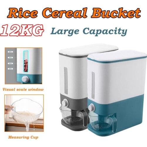 12KG Automatic Cereal Wheat Dispenser Rice Grain Bucket Moisture-proof Storage Organzier Kitchen Food Tank Grain Storage Can Box