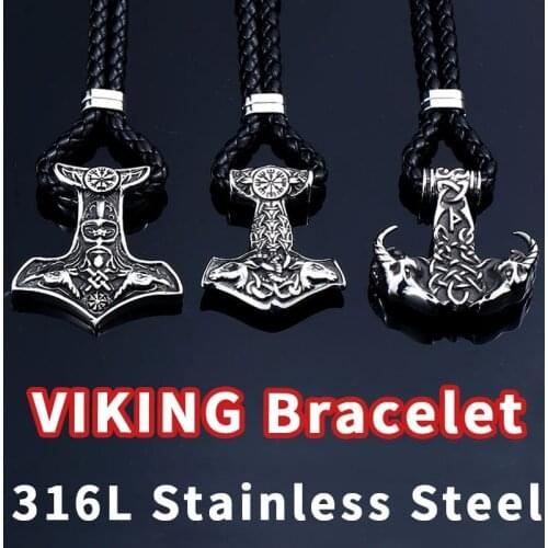 Beier Beier 316L Stainless Steel DIY dropshipping 1pcs Double sheep head bracelet norse viking scandinavian Amulet bracelet