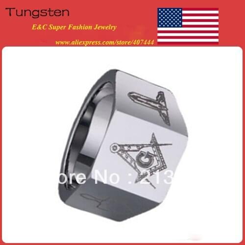 Free Shipping!Wholesales Price! USA Hot Selling 12MM Width Women&Mens Classic Tungsten Carbide Wedding Ring With Masonic Design