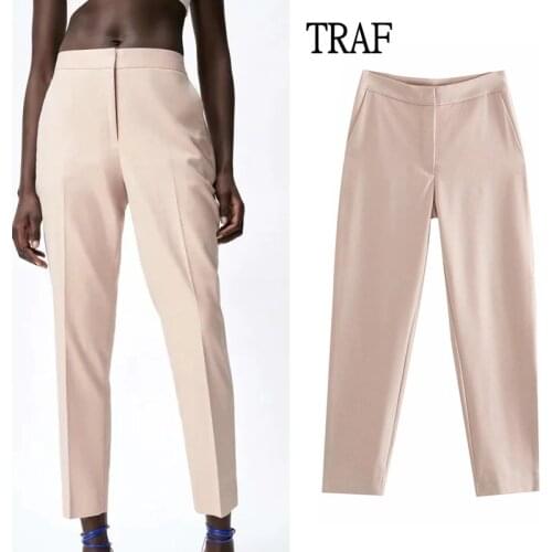 TRAF Za Women Pants 2021 Fashion Office Ladies High Waist Zipper Trousers Suits y2k Pants Woman Vintage Casual Blazer Suit Pants