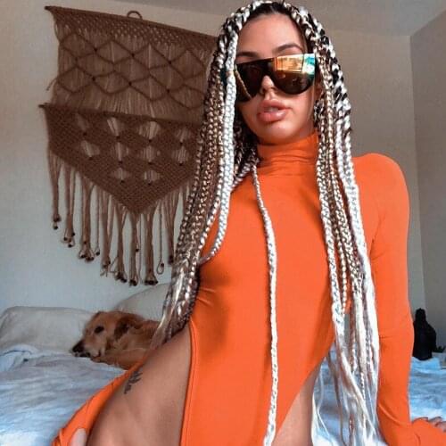 Black Solid Long Sleeve Winter Bodysuit Fall 2019 Orange Turtleneck Basic Bodycon Body Suits For Women Jumpsuit Short
