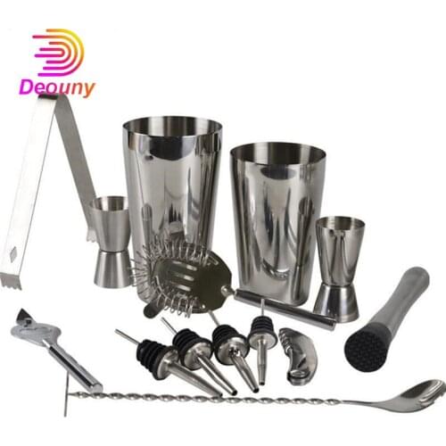 DEOUNY Professional Bartender Kit 13PCS Bar Accessories Set With Cocktail Shaker Bottle Strainer Jigger Straws Christmas Gift