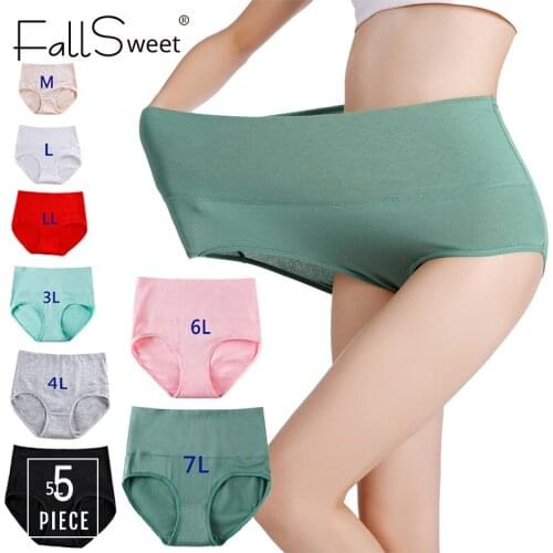 FallSweet 5 pcs/lot ! Plus Size Panties Women Cotton Underwear Seamless Lingerie Femme High Waist Briefs M to 7L