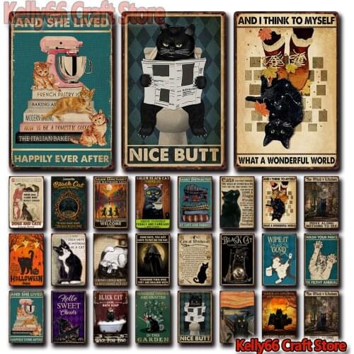 [ Kelly66 ] Pets Black Cat Nice Butt Happy Ever After Tin Poster Metal Sign Home Pub Bar Decor Painting 20*30 CM Size Dy226