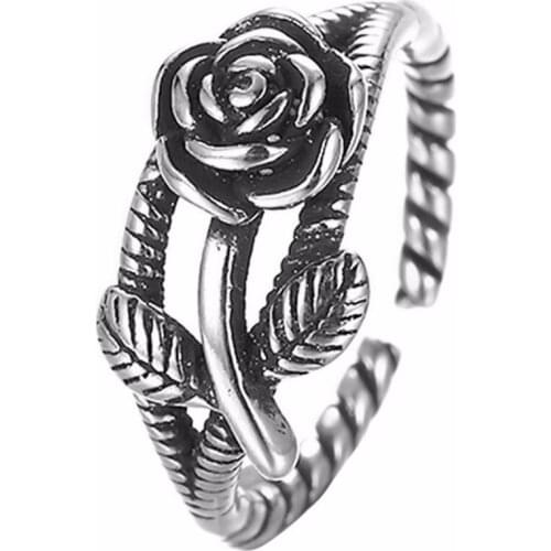 Kinitial Cute Twristed Finger Wrap Rings 3D Rose Flower Leaf Open Ring Jewelry for Women Valentines Day Gift