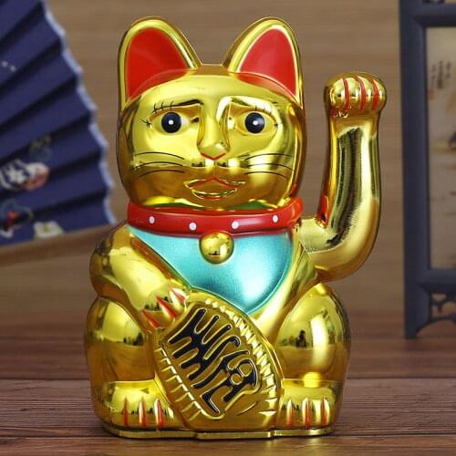 Chinese Feng Shui Beckoning Cat Wealth White Waving Fortune/ Lucky Cat 6"H Gold Silver Best Gift for Good Room Luck Kitty Decor