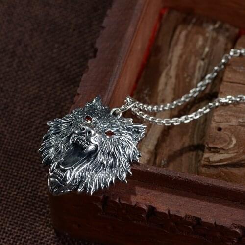 925 Sterling Silver colour Wolf Pendant Punk Animal Hang Original Pure S925 Thai Silver Pendants for Women Men Jewelry Making