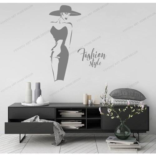 Fashion Lady Clothing Fashion Woman With Black Model Wll Vinyl Sticker Window Decal Dress Self-adhesive Murals CX1354