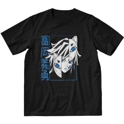 Demon Slayer Kimetsu No Yaiba Tshirts Men Tees Top 100% Cotton T Shirt Short Sleeve Anime Manga Tomioka Giyuu T-shirt Gift