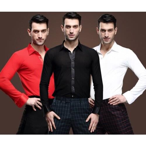 New mens black dance shirt Competition Performance Ballroom Modern Salsa Tango Samba latin mens shirts boys dancewear