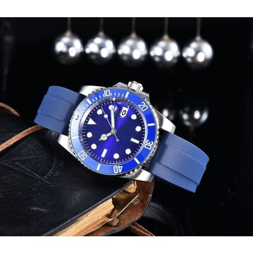 Mens Watch Automatic Movement blue Aseptic Dial Ceramic Rotating Bezel Stainless Steel Bracelet