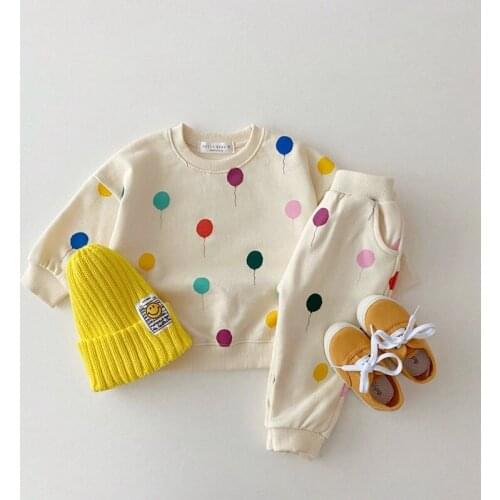 2021 New Kids Baby Cute Balloon Print Clothing Sets Girls Boys Cotton Long Sleeve Hoodies Sweatshirts Set Children Sport Suit