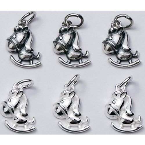 925 Sterling Silver Cartoon Horse Design Ornament Charms Necklace Choker Silver Cute Pendant DIY Jewelry Making Supplier Gift