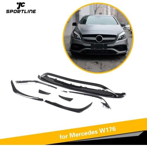 Front Bumper Lip Canards Vents for Mercedes-Benz W176 A Class A200 A250 A45 AMG Hatchback 2016 - Now 9PCS Carbon Fiber / ABS