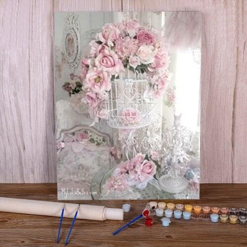 Landscape Flower Car Eiffel Tower DIY Painting By Numbers Set Acrylic Paints 50*70 Paiting By Numbers Wall Drawing