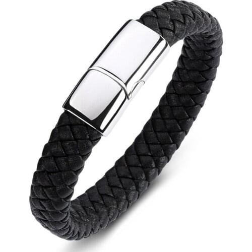 ZAER Woven Leather Handmade Bracelet Mens Fashion Jewelry Fashion Stainless Steel Buckle Wristband Bracelet Bangles Punk Gift