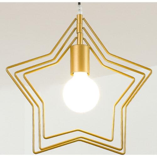 Nordic Gold Star Pendant Light Modern Kitchen Hanging Lamps for Dining Room Lights Bedroom Lighting Fixture Industrial Decor E27