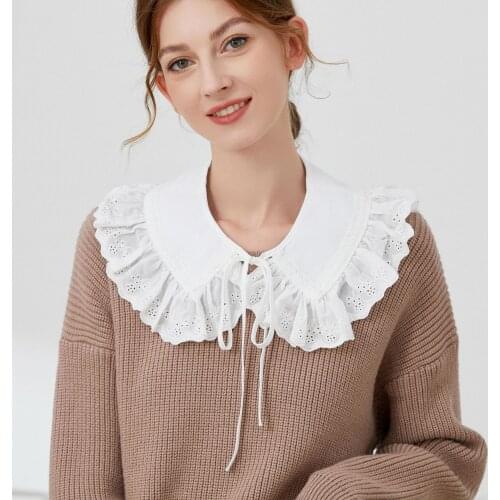 Sitonjwly Women White Lapel Fake Collar Shawl Cute Doll Collar Removable Detachable Shirt False Collar Lapel Blouse Top Decor