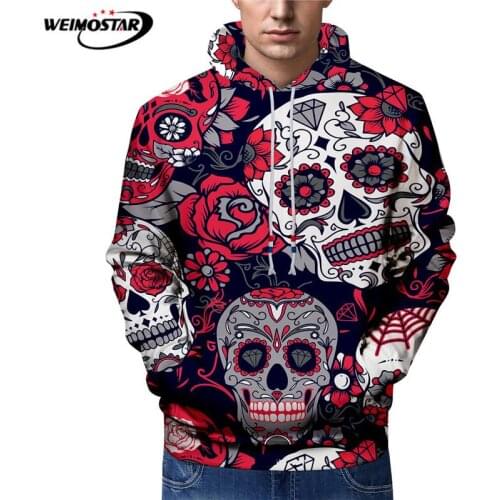 Weimostar Men/Women Hoodies Streetswear Hip Hop Skateboard Hoodies Printing Skull Sweatshirt Red Autumn Casual Pullover Hoodies