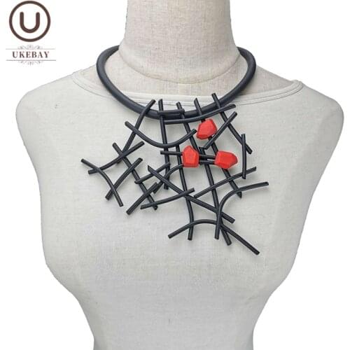 UKEBAY New Designer Luxury Necklaces Women Handmade Gothic Pendant Necklace Rubber jewelry Wooden Accessories Statement Jewelry