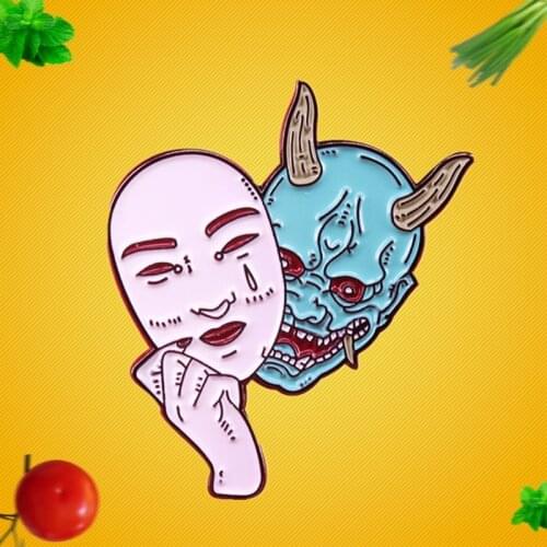 Japanese Oni Horned Prajna Hannya Demon Mask Theatre kabuki Noh Spirit Devil Horror jealous female Demon Enamel pin Gothic Badge