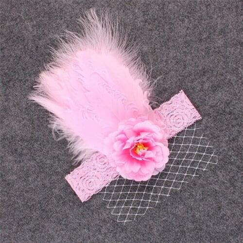 Girls Flower Headband Elastic Lace Hair Bands Feather Fabric Flower Party Kids Headwear Photography Props 2019