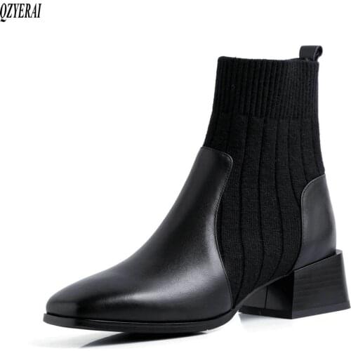 Boots Female 2020 New Cow genuine leather boots women round toe platform boots round toe autumn winter ankle boots female