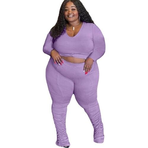 Women Tracksuit Fitness Sporty 2 Piece Sets Long Sleeve Tops Biker Pleated Pants Matching Set Casual Stretchy Plus Size 5XL 4XL