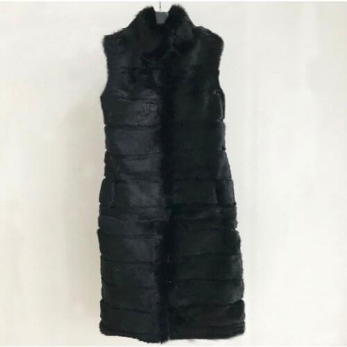 Womens 100% Real Full Pelt Rabbit Fur Vest Soft Long Parka Stand Collar Outwear Gilet Striped Cut Female Vintage Coat wsr448