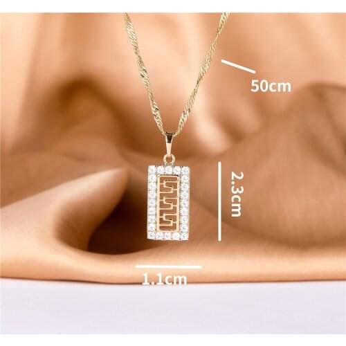 2021 New Bend Square Long Necklaces Women Wedding Hollow Fine Big Pendants 585 Rose Gold Natural Zircon Luxury Fashion