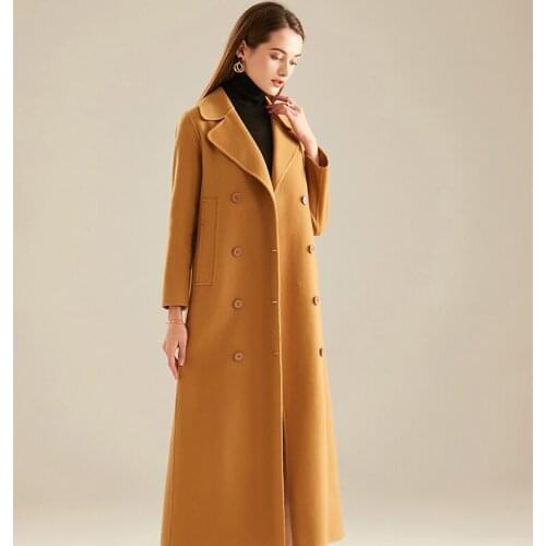Winter new womens coat Long Lapel loose thin wool double breasted high waist cashmere coat women