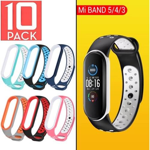 10Pcs/Pack Strap Mi Band 5 Bracelet Wrist Band Strap Sport Breathable Silicone Belt for Xiaomi Mi Band 5 4 3 Wrist Straps MiBand