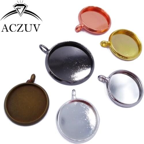 100Pcs 6 Colors Copper Metal 10mm to 25mm Round Bezel Pendant Blanks Charm Earrings and Pendants Tray Glass Cabochons Settings