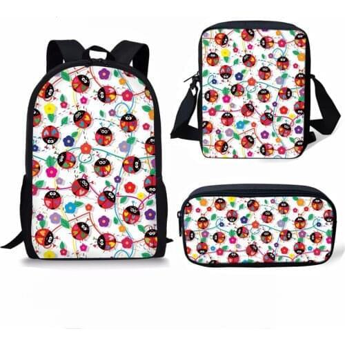 2021 New Kids School Bags Set 3pcs Children Primary Junior High school Backpack Animals Ladybug Printing Mochilas