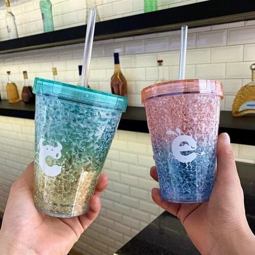 410ml Color Change Ice Cup Double-walled Ice Cold Drink Coffee Tea Cup Summer Hot Sale Iced Plastic Water Cup With Straw