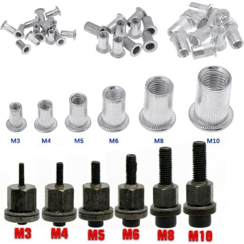 50PCS M3 M4 M6 M8 M10 Aluminum Alloy Rivet Nuts Flat Head Rivet Nuts Set Nuts Insert Riveting Set