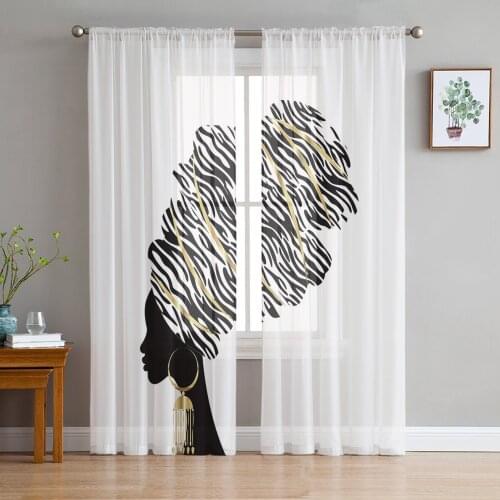 African Black Women Window Treatment Tulle Modern Sheer Curtains for Kitchen Living Room the Bedroom Curtains Decoration