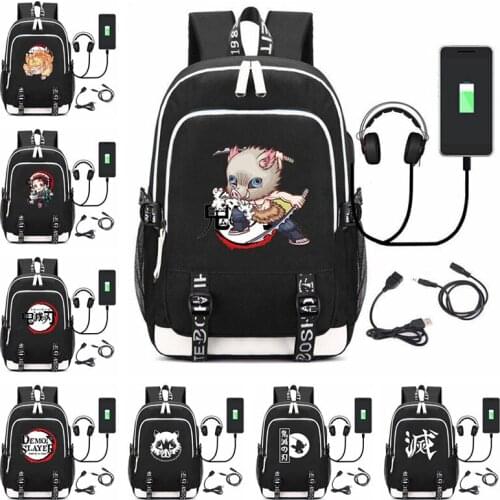 Anime Demon Slayer Hashibira Inosuke Backpack Capacity Travel Bagpack USB Multifunctional Charge Man Teenagers Laptop Backpacks